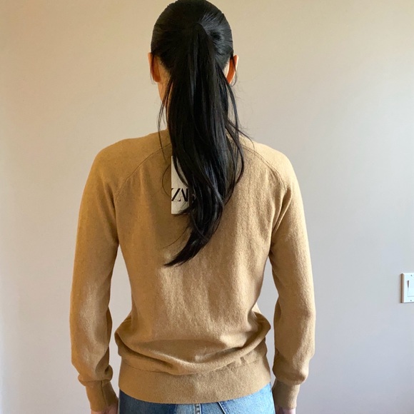 Zara wool cashmere blend crew neck sweater camel tan - Picture 4 of 9